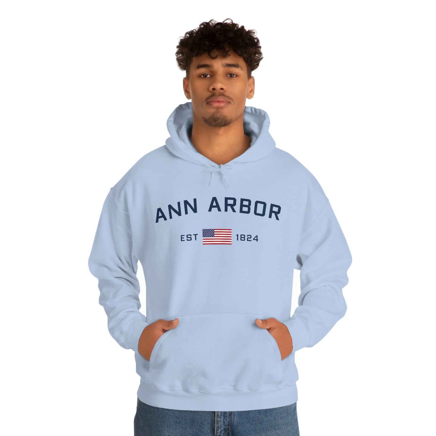 'Ann Arbor EST 1823' Hoodie (w/USA Flag Outline) | Unisex Standard