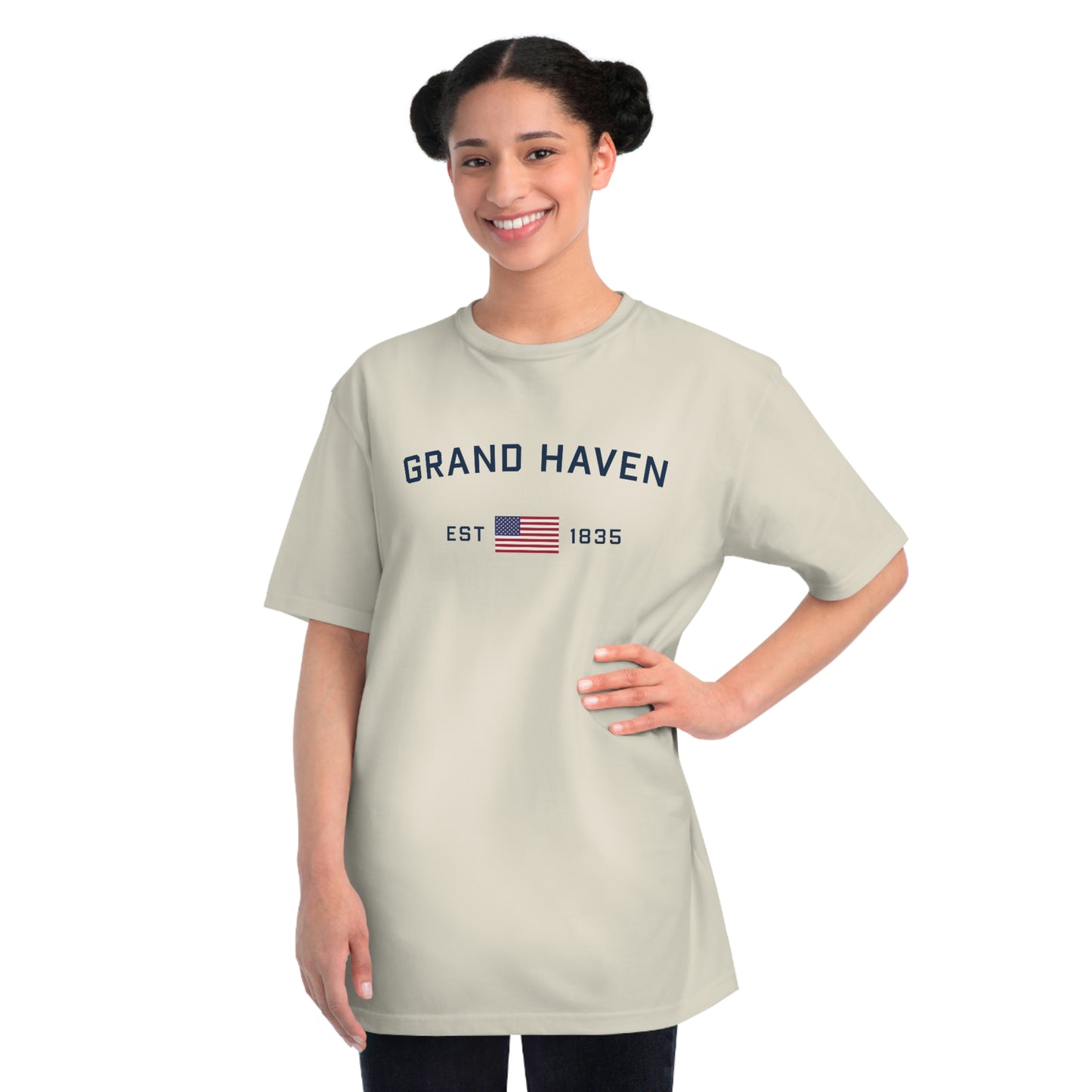 'Grand Haven EST 1835' T-Shirt (w/ USA Flag | Organic Unisex