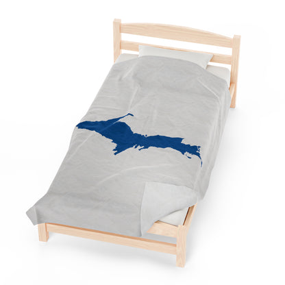 Michigan Upper Peninsula Plush Blanket (w/ Azure UP Outline) | Birch Bark White