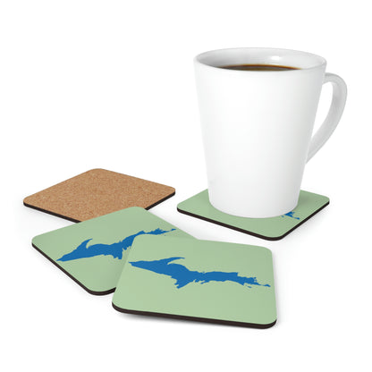 Michigan Upper Peninsula Coaster Set (Green Tea Color w/ Azure UP Outline) | Corkwood - 4 pack