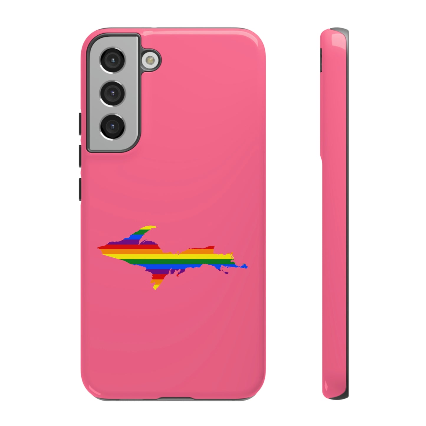 Michigan Upper Peninsula Tough Phone Case (Rhodochrosite Pink w/ UP Pride Flag Outline) | Samsung & Pixel Android