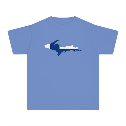 Michigan Upper Peninsula T-Shirt (w/ UP Finland Flag Outline) | Youth Garment-Dyed