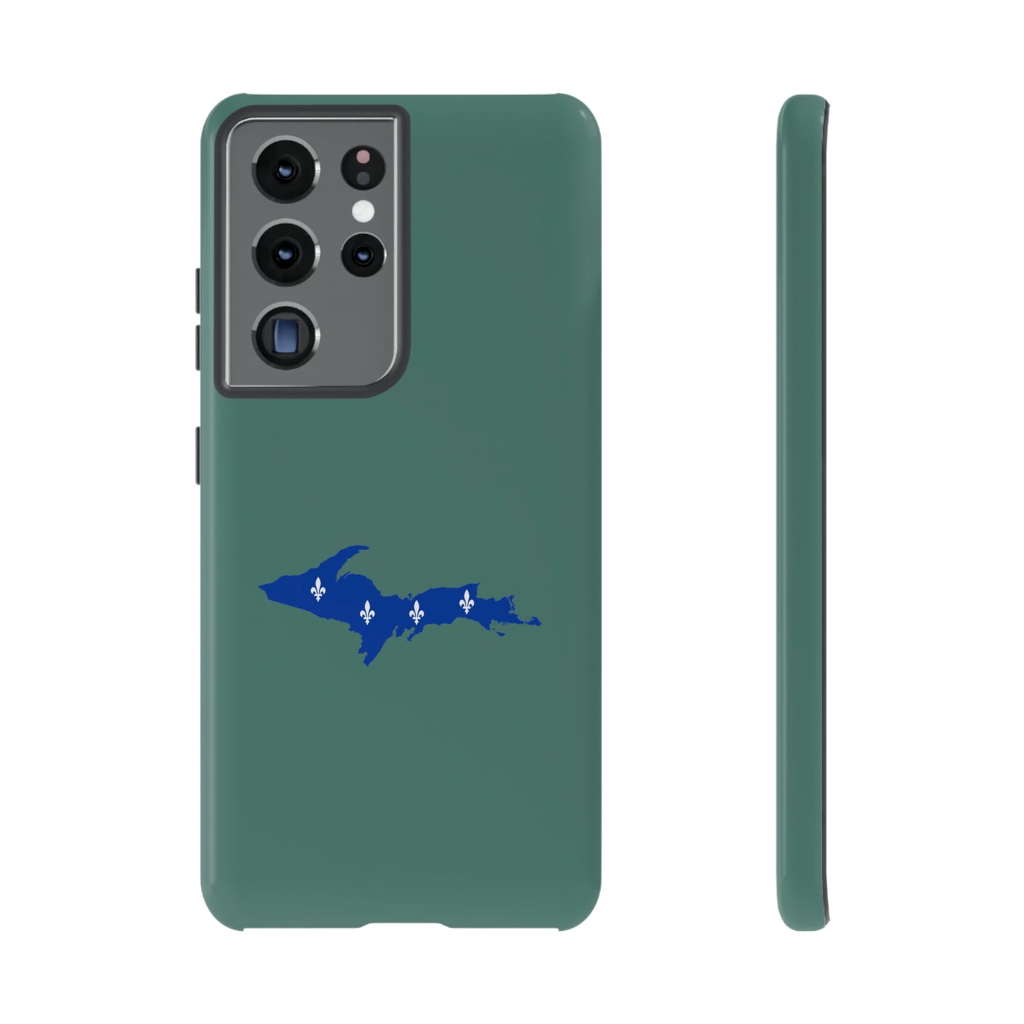 Michigan Upper Peninsula Tough Phone Case (Copper Green w/ UP Quebec Flag Outline) | Samsung & Pixel Android