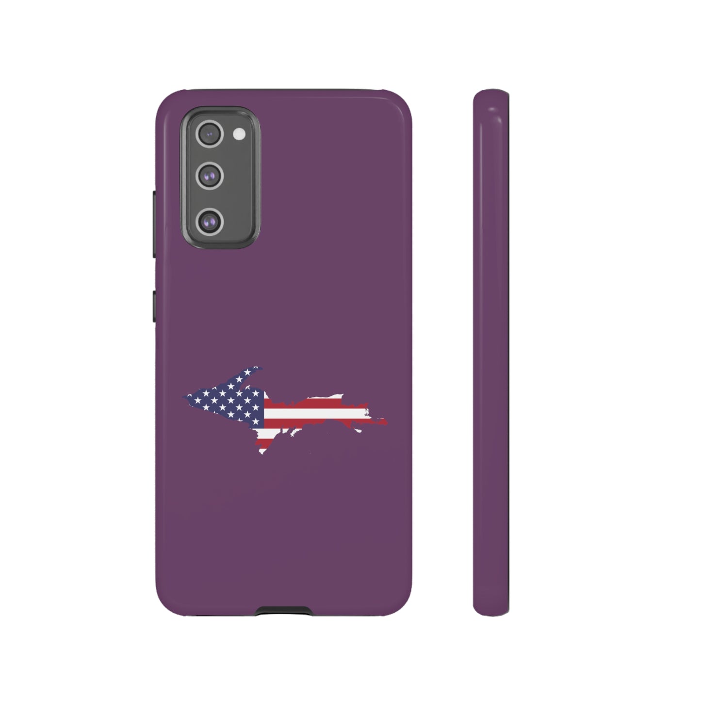 Michigan Upper Peninsula Tough Phone Case (Plum w/ UP USA Flag Outline) | Samsung & Pixel Android