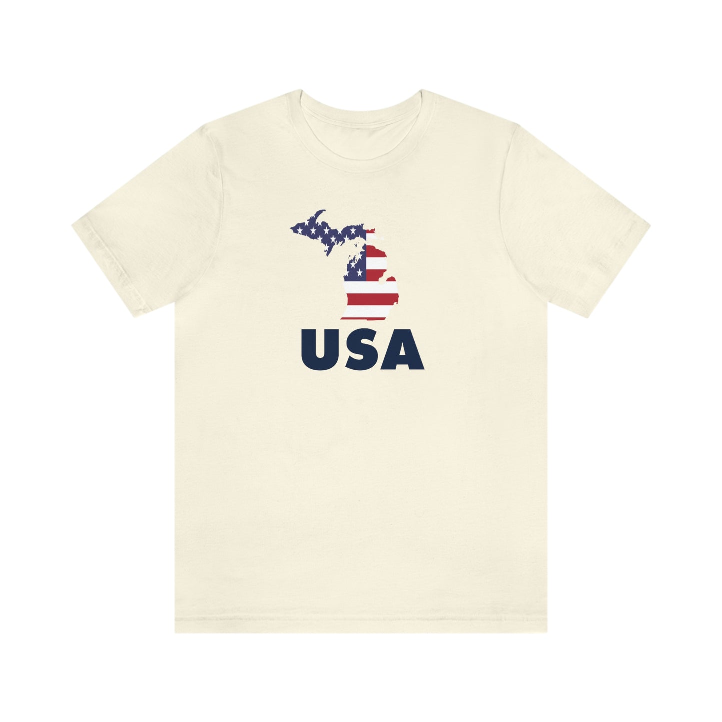 Michigan 'USA' T-Shirt (Geometric Sans Font w/ MI USA Flag Outline) | Unisex Standard Fit