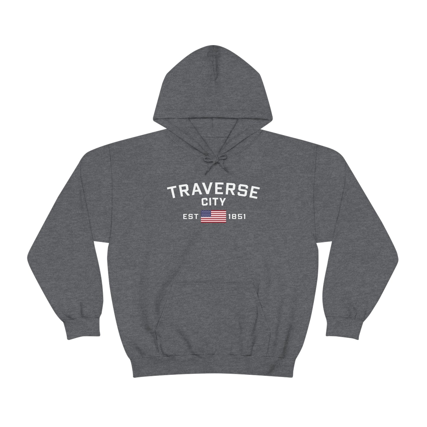 'Traverse City EST 1851' Hoodie (w/USA Flag Outline) | Unisex Standard