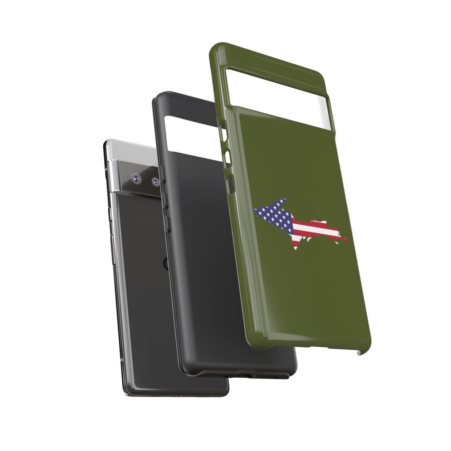 Michigan Upper Peninsula Tough Phone Case (Army Green w/ UP USA Flag Outline) | Samsung & Pixel Android