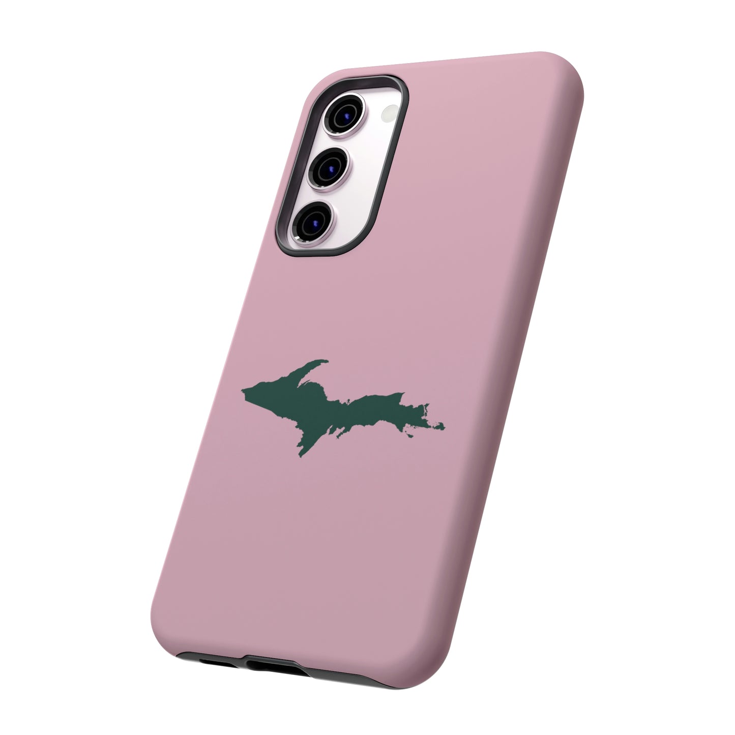 Michigan Upper Peninsula Tough Phone Case (Pink w/ Green UP Outline) | Samsung & Pixel Android