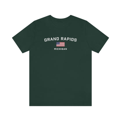 'Grand Rapids Michigan' T-Shirt (w/USA Flag Outline) | Unisex Standard Fit