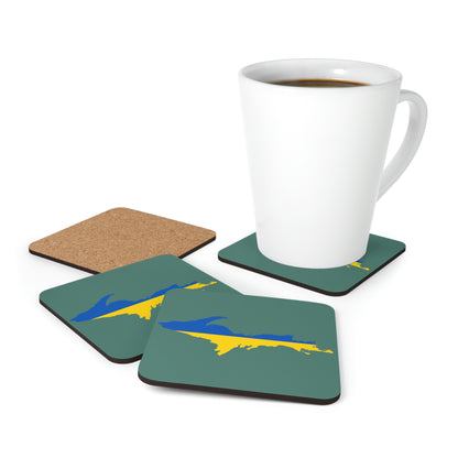 Michigan Upper Peninsula Coaster Set (Copper Green w/ UP Ukraine Flag Outline) | Corkwood - 4 pack