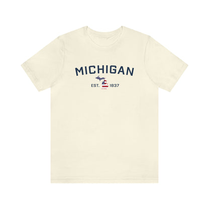 'Michigan EST 1837'' T-Shirt (w/ MI USA Flag Outline) | Unisex Standard Fit