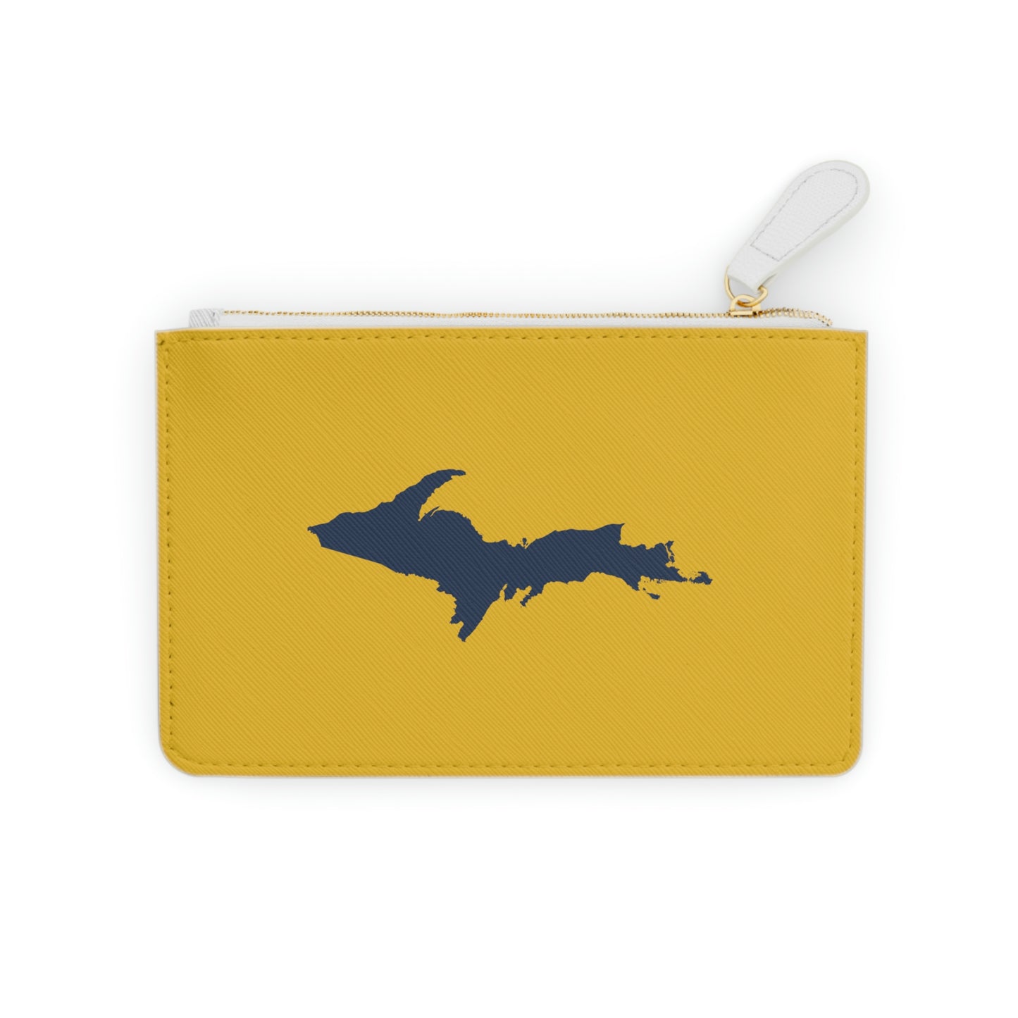 Michigan Upper Peninsula Mini Clutch Bag (Gold w/ Navy UP Outline)