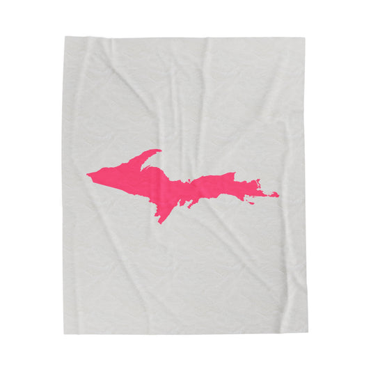 Michigan Upper Peninsula Plush Blanket (w/ Pink UP Outline) | Birch Bark White