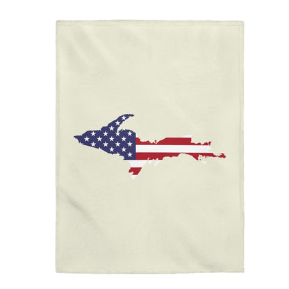 Michigan Upper Peninsula Plush Blanket (w/ UP USA Flag Outline) | Ivory White