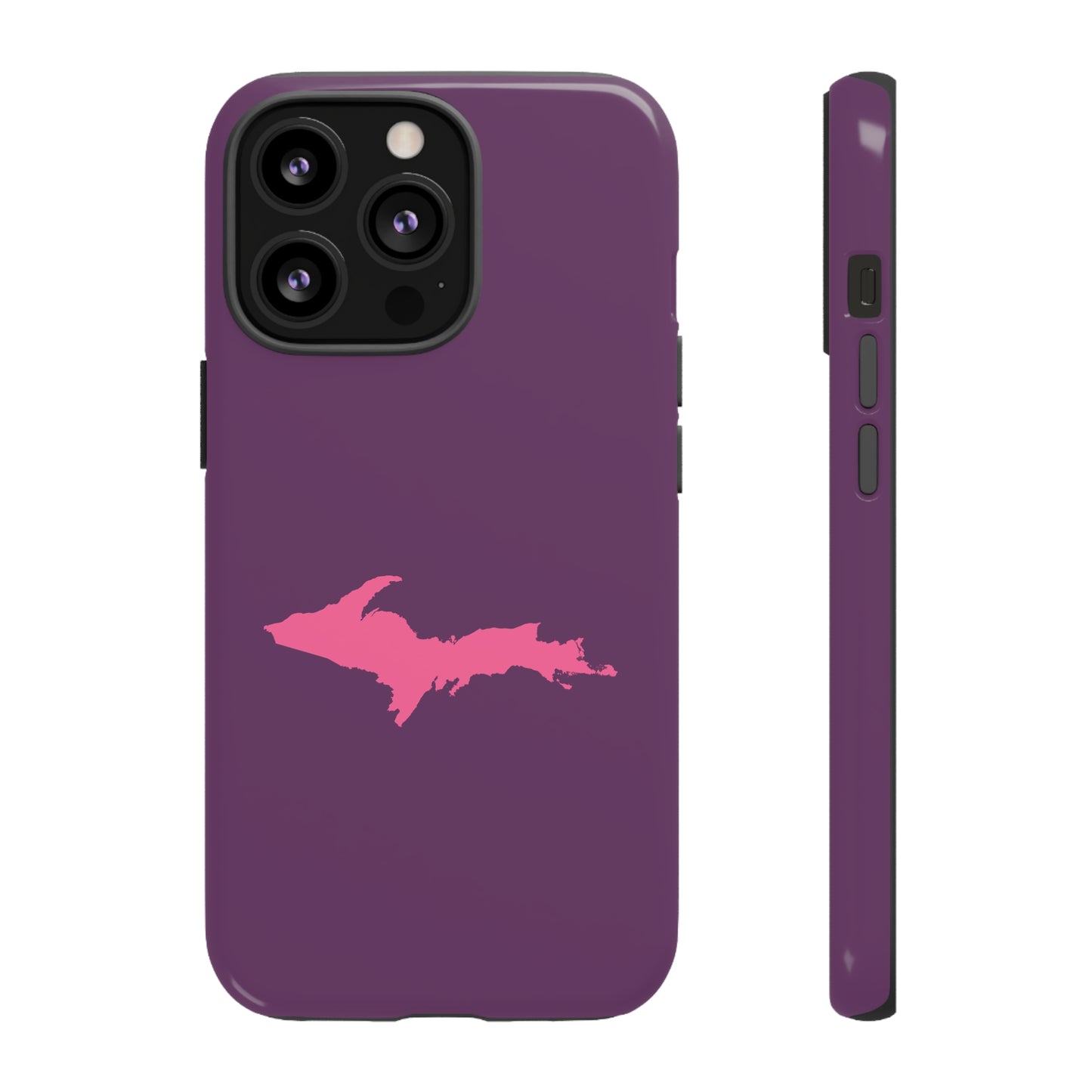 Michigan Upper Peninsula Tough Phone Case (Plum w/ Pink UP Outline) | Apple iPhone