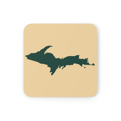 Michigan Upper Peninsula Coaster Set (Maple Color w/ Green UP Outline) | Corkwood - 4 pack