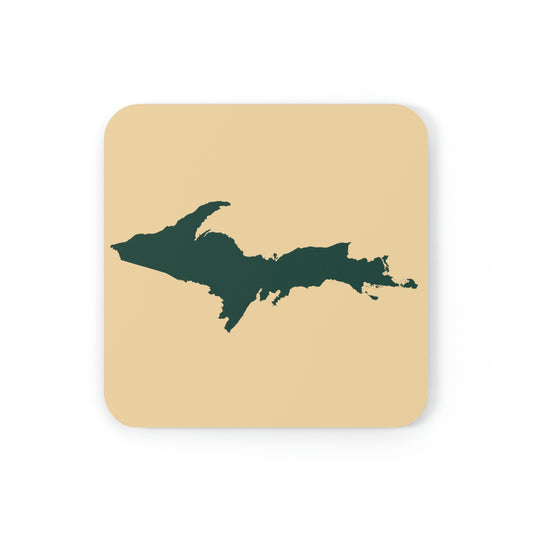 Michigan Upper Peninsula Coaster Set (Maple Color w/ Green UP Outline) | Corkwood - 4 pack