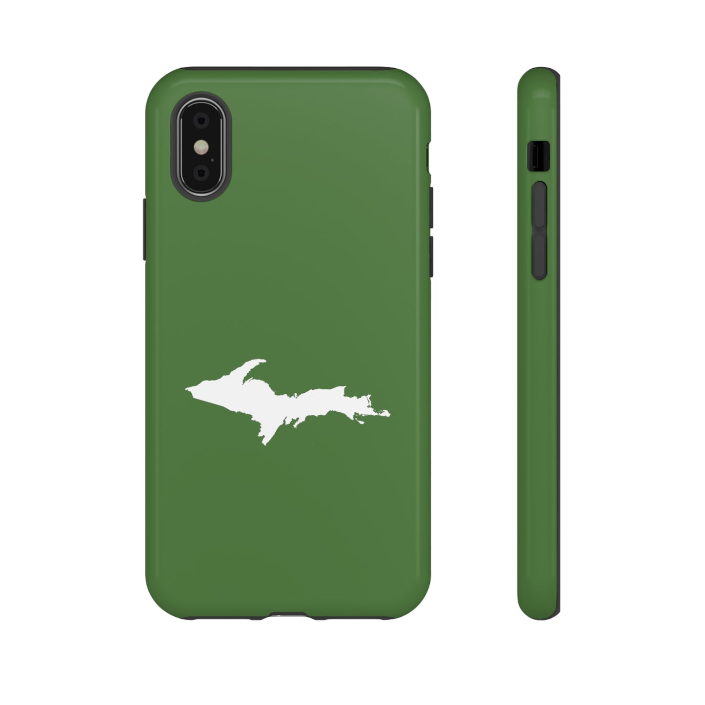 Michigan Upper Peninsula Tough Phone Case (Pine Green w/ UP Outline) | Apple iPhone