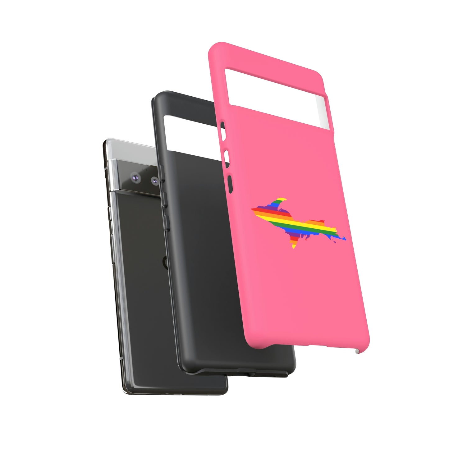 Michigan Upper Peninsula Tough Phone Case (Rhodochrosite Pink w/ UP Pride Flag Outline) | Samsung & Pixel Android