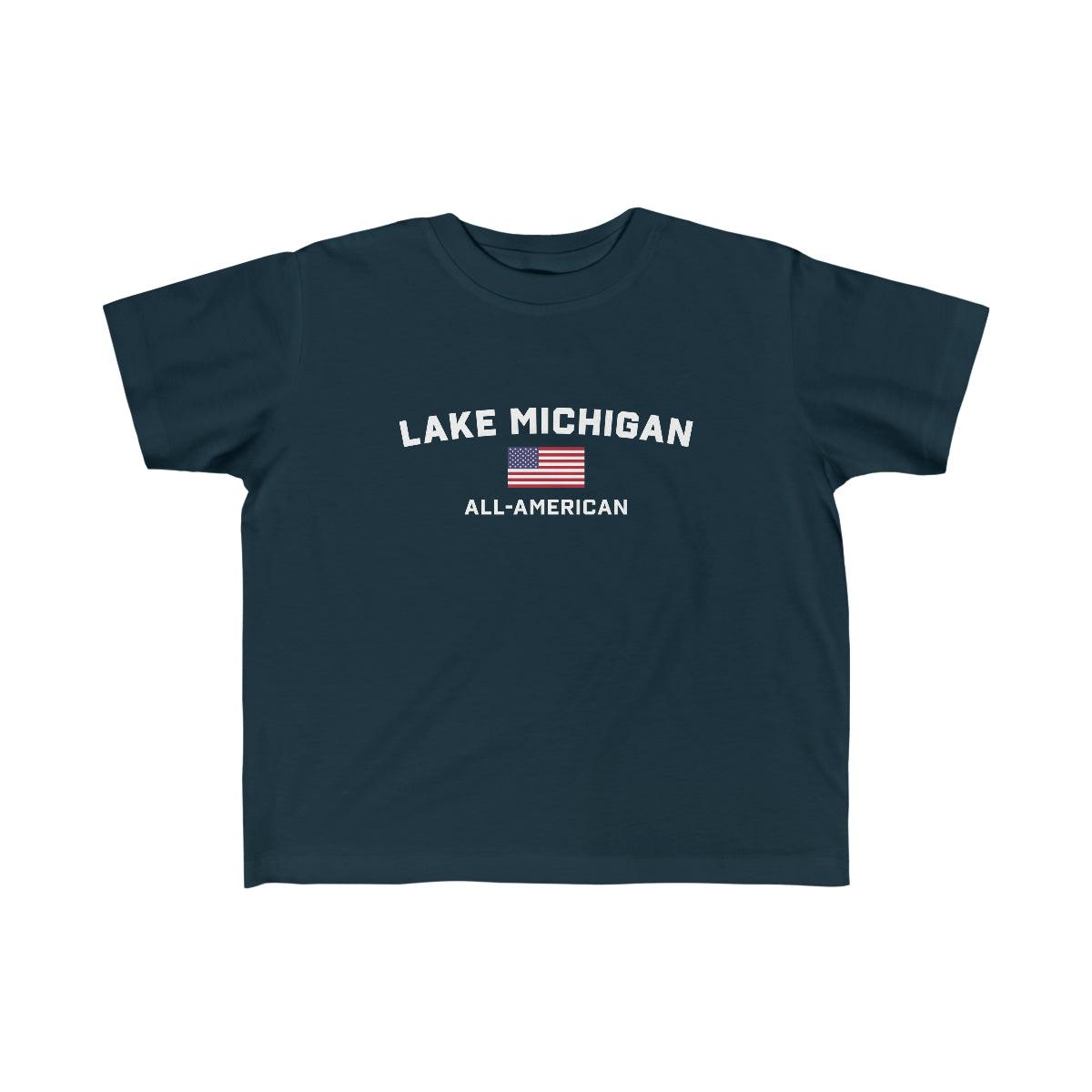 'Lake Michigan All-American' T-Shirt (w/USA Flag Outline) | Toddler Short Sleeve - Circumspice Michigan