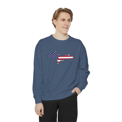 Michigan Upper Peninsula Sweatshirt (w/ UP USA Flag Outline) | Unisex Garment Dyed