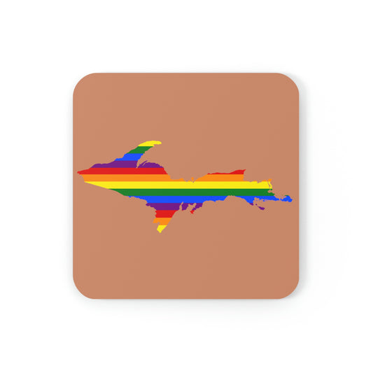 Michigan Upper Peninsula Coaster Set (Copper Color w/ UP Pride Flag Outline) | Corkwood - 4 pack