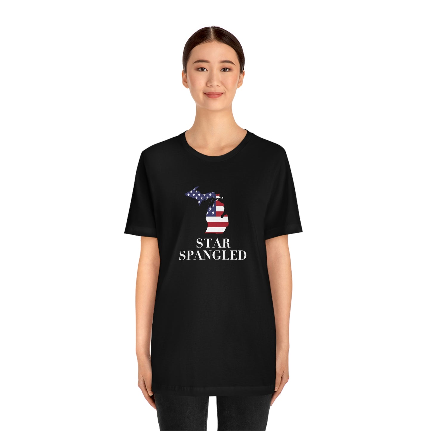 Michigan 'Star Spangled' T-Shirt (w/ MI USA Flag Outline) | Unisex Standard Fit