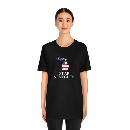 Michigan 'Star Spangled' T-Shirt (w/ MI USA Flag Outline) | Unisex Standard Fit