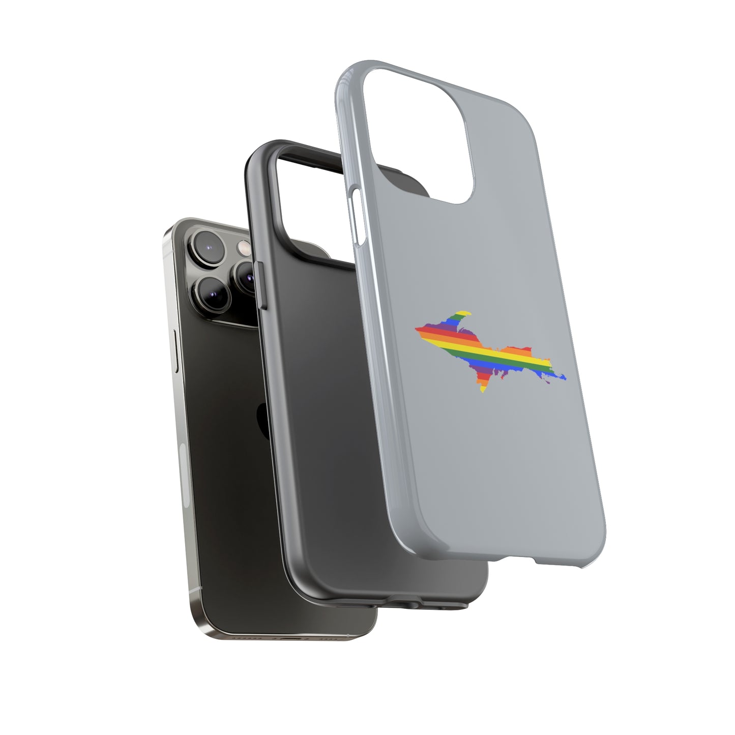 Michigan Upper Peninsula Tough Phone Case (Silver w/ UP Pride Flag Outline) | Apple iPhone