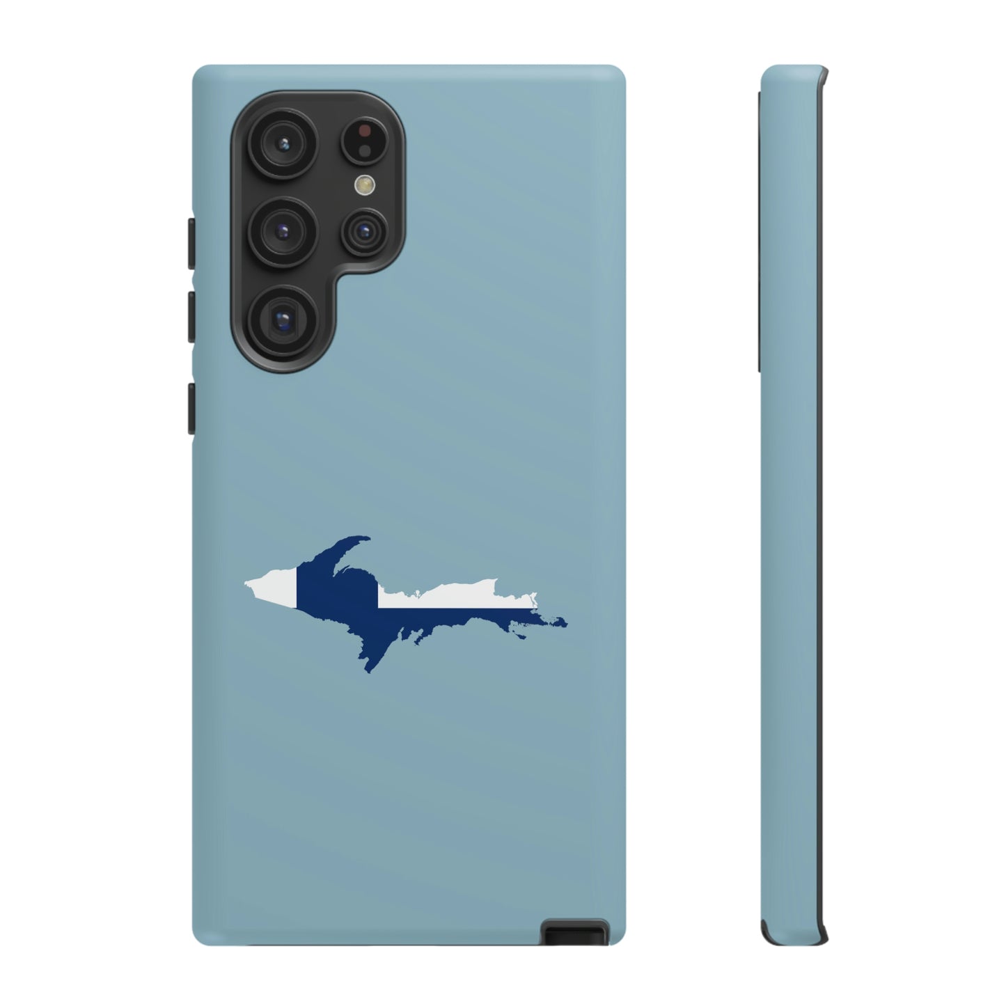 Michigan Upper Peninsula Tough Phone Case (Opal Blue w/ UP Finland Flag Outline) | Samsung & Pixel Android