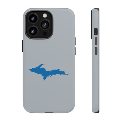 Michigan Upper Peninsula Tough Phone Case (Silver w/ Azure UP Outline) | Apple iPhone