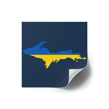 Michigan Upper Peninsula Square Sticker (Navy w/ UP Ukraine Flag Outline) | Indoor/Outdoor