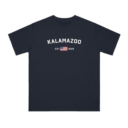 'Kalamazoo EST 1836' T-Shirt (w/ USA Flag Outline) | Organic Unisex