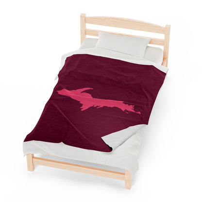 Michigan Upper Peninsula Plush Blanket (w/ Pink UP Outline) | Ruby Red