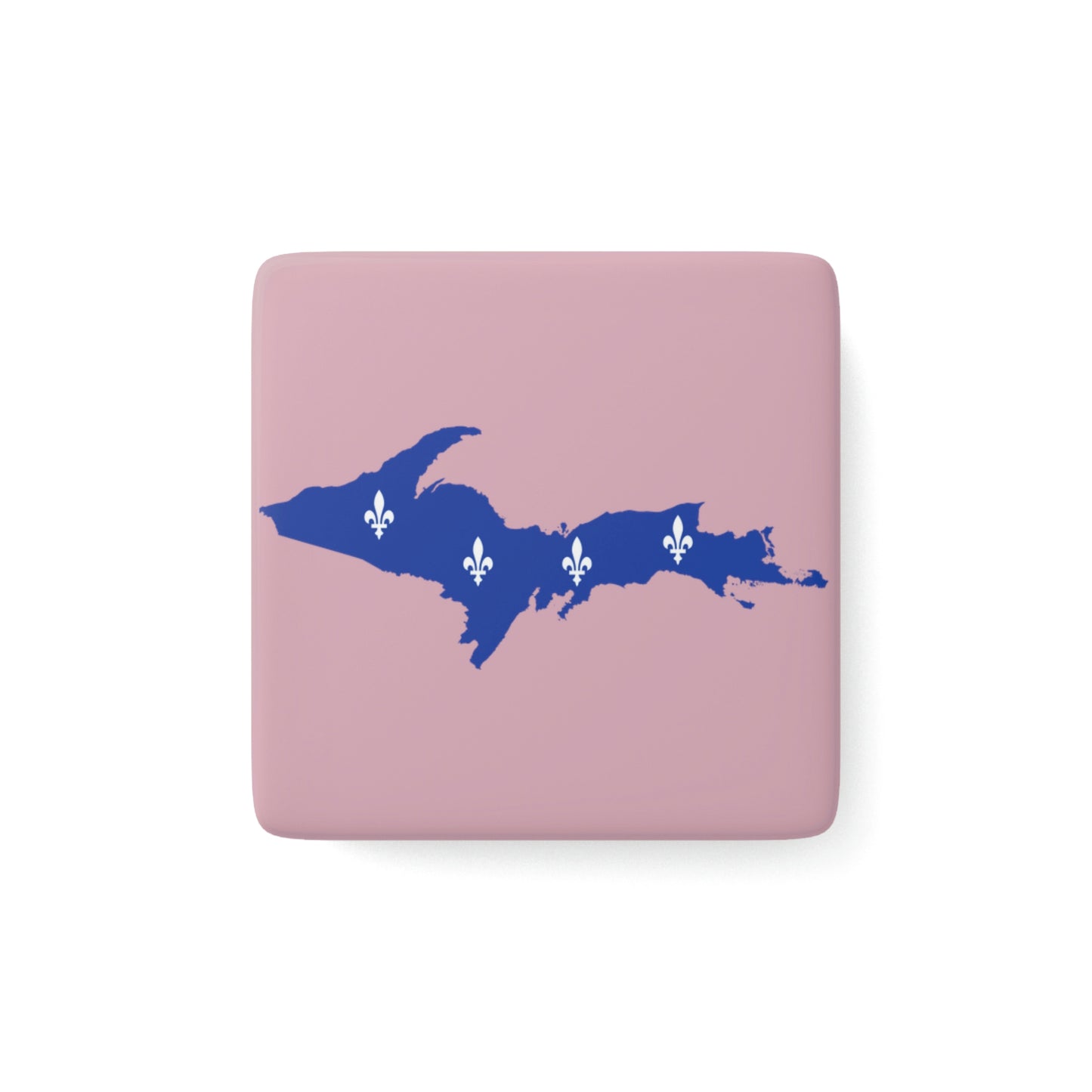 Michigan Upper Peninsula Porcelain Magnet (Pink w/ UP Quebec Flag Outline)