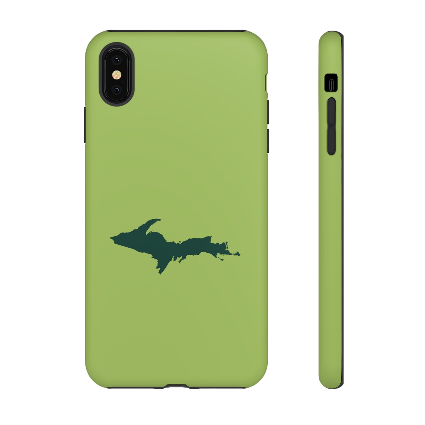 Michigan Upper Peninsula Tough Phone Case (Gooseberry Green w/ Green UP Outline) | Apple iPhone