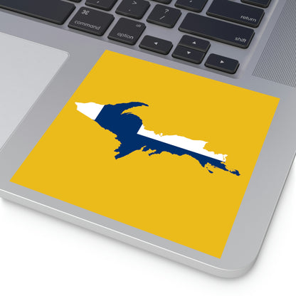 Michigan Upper Peninsula Square Sticker (Gold w/ UP Finland Flag Outline) | Indoor/Outdoor