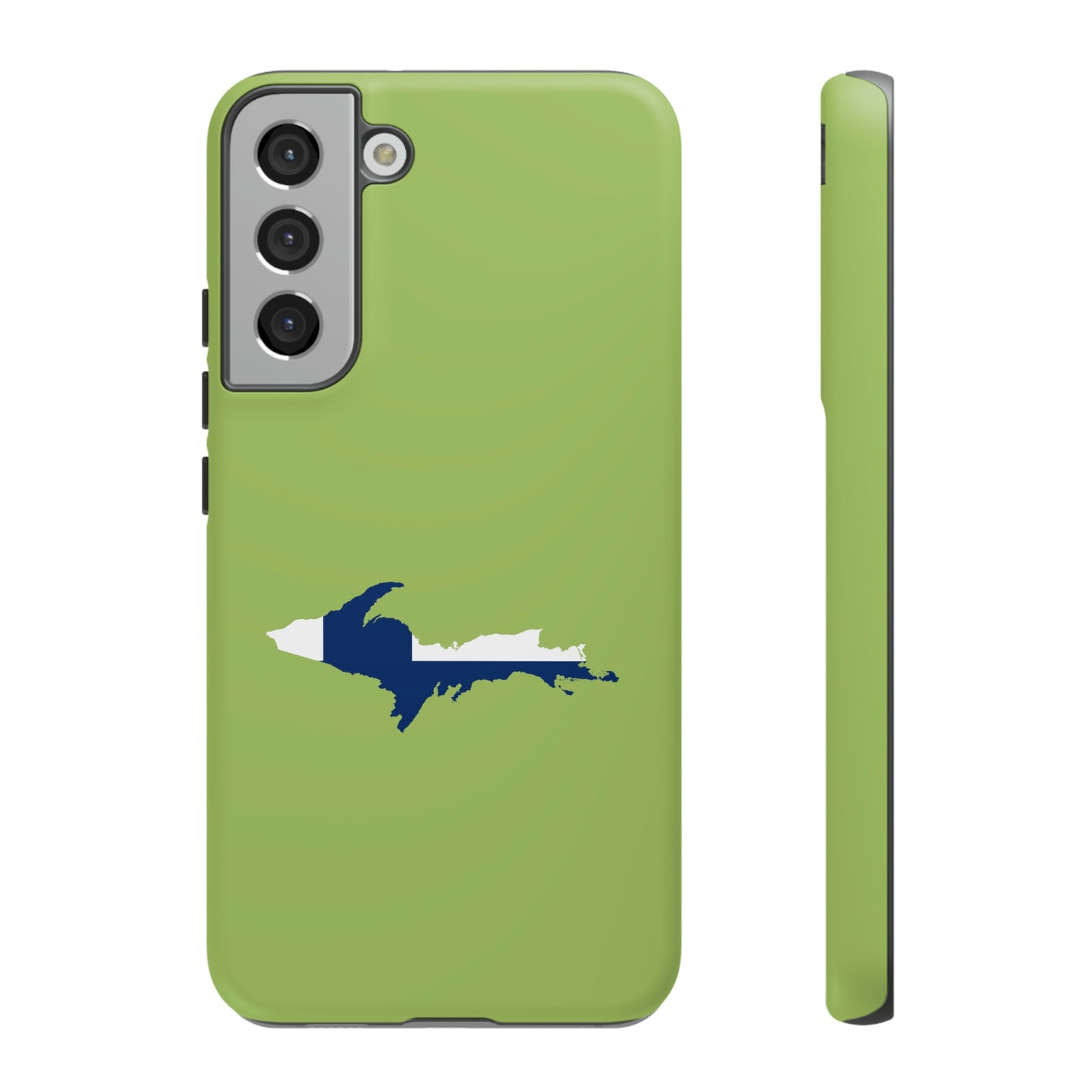 Michigan Upper Peninsula Tough Phone Case (Gooseberry Green w/ UP Finland Flag Outline) | Samsung & Pixel Android