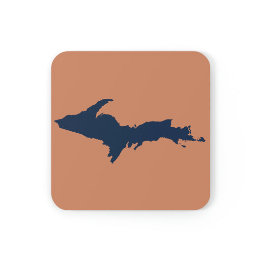 Michigan Upper Peninsula Coaster Set (Gold w/ Navy UP Outline) | Corkwood - 4 pack