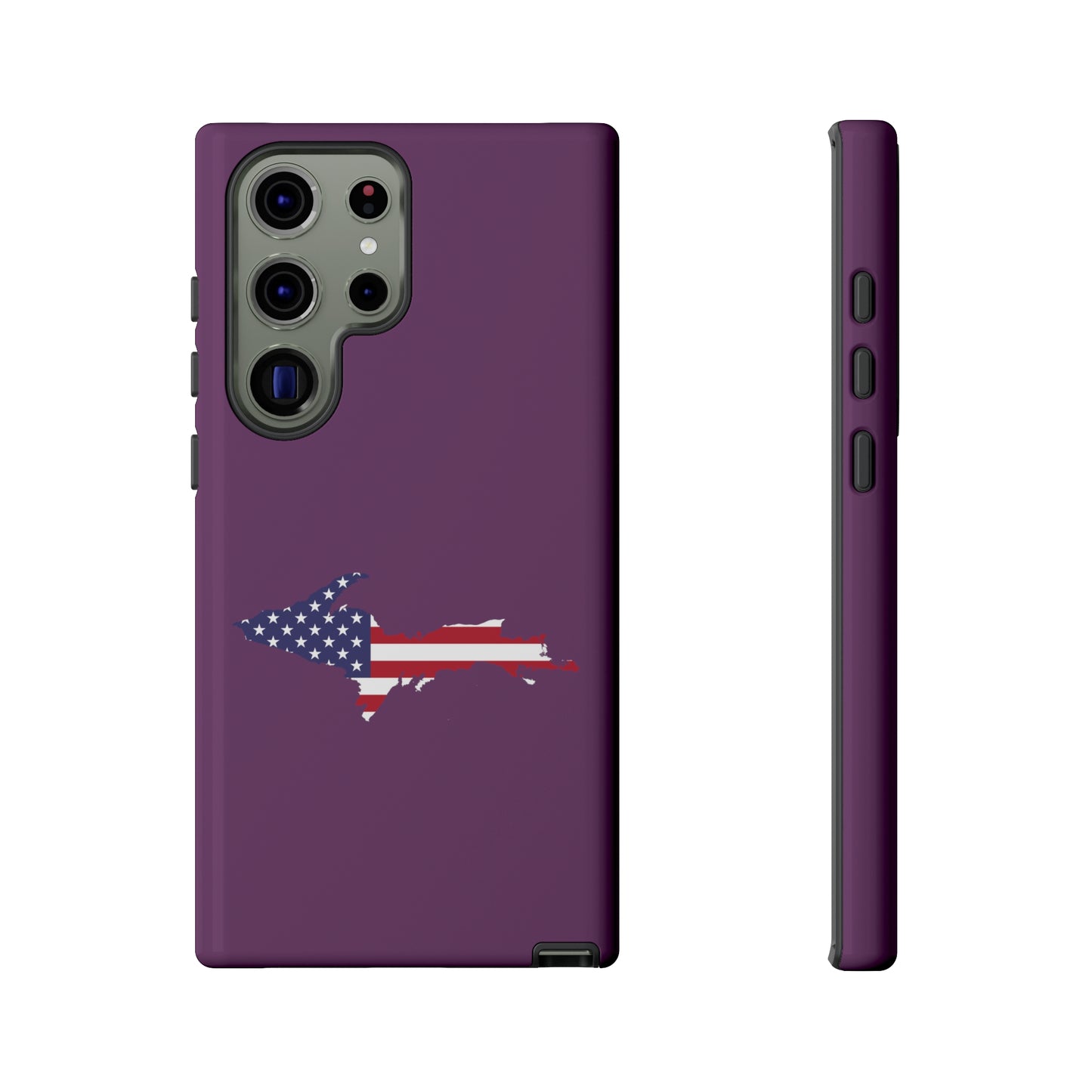 Michigan Upper Peninsula Tough Phone Case (Plum w/ UP USA Flag Outline) | Samsung & Pixel Android