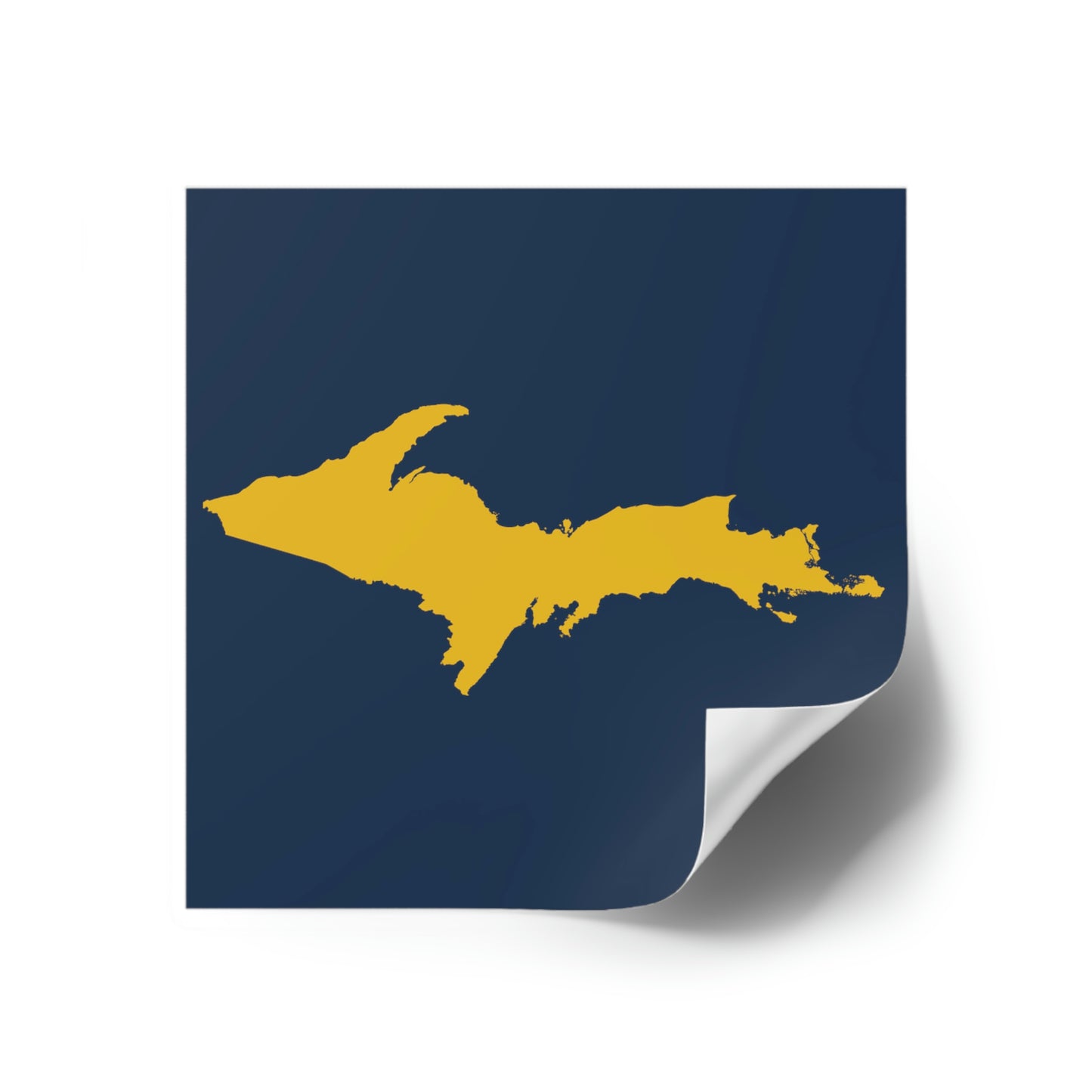 Michigan Upper Peninsula Square Sticker (Navy w/ Gold UP Outline) | Indoor/Outdoor
