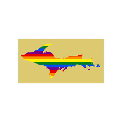 Michigan Upper Peninsula Bumper Stickers (w/ UP Pride Flag Outline) | Plum Yellow Background