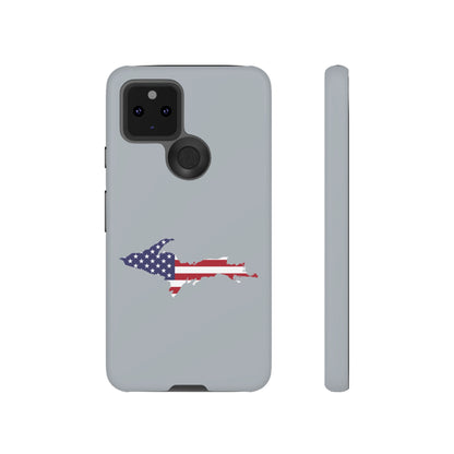 Michigan Upper Peninsula Tough Phone Case (Silver w/ UP USA Flag Outline) | Samsung & Pixel Android