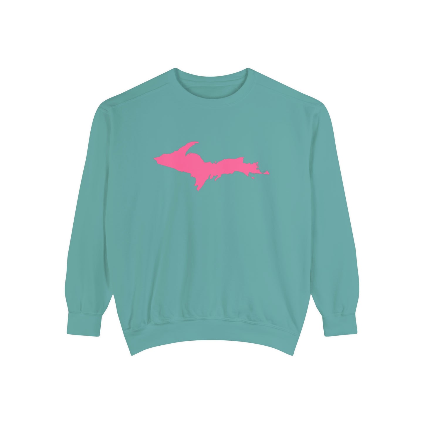 Michigan Upper Peninsula Sweatshirt (w/ Pink UP Outline) | Unisex Garment Dyed