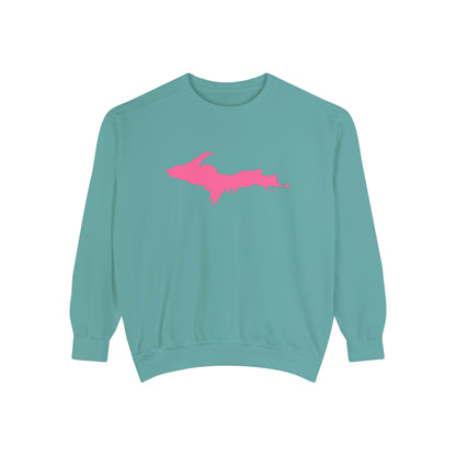 Michigan Upper Peninsula Sweatshirt (w/ Pink UP Outline) | Unisex Garment Dyed