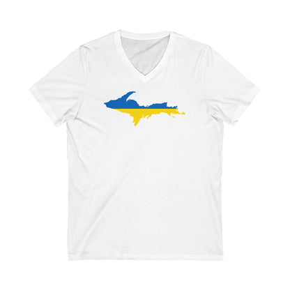 Michigan Upper Peninsula T-Shirt (w/ UP Ukraine Flag Outline) | Unisex V-Neck