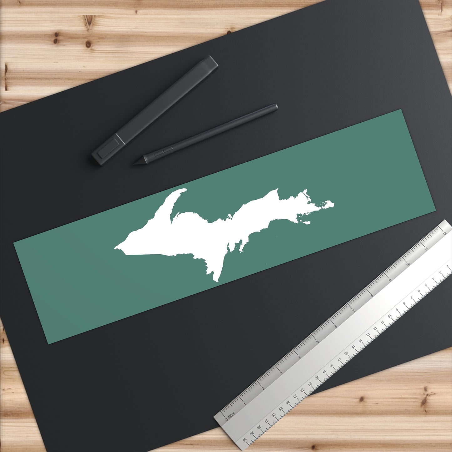 Michigan Upper Peninsula Bumper Sticker (w/ UP Outline) | Copper Green Background