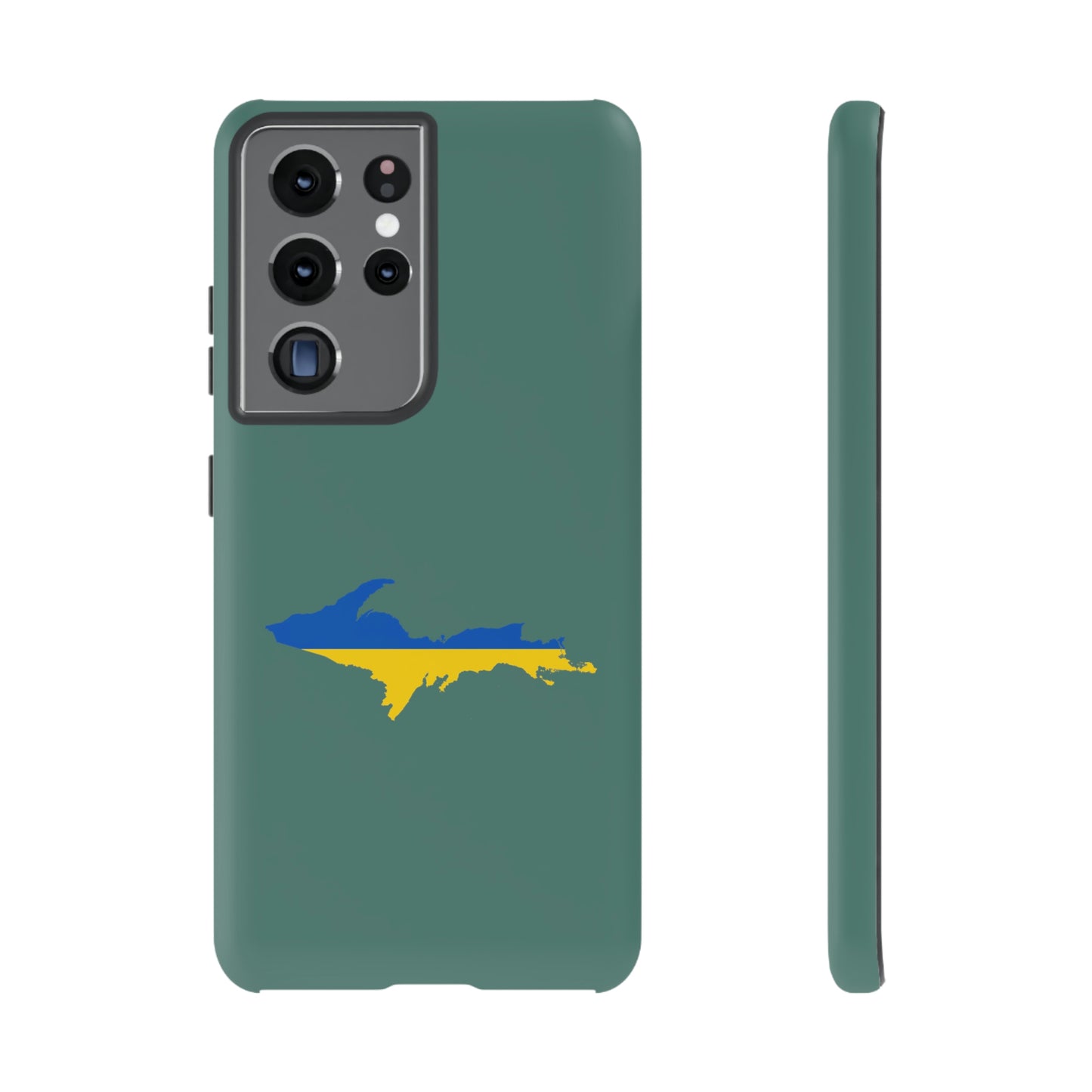 Michigan Upper Peninsula Tough Phone Case (Copper Green w/ UP Ukraine Flag Outline) | Samsung & Pixel Android