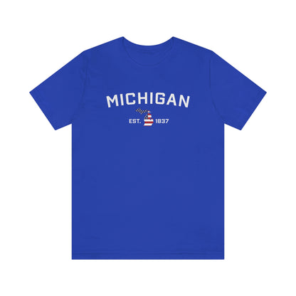 'Michigan EST 1837'' T-Shirt (w/ MI USA Flag Outline) | Unisex Standard Fit