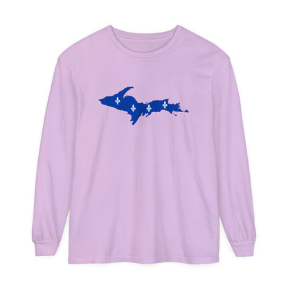 Michigan Upper Peninsula Garment-Dyed T-Shirt (w/ UP Quebec Flag Outline) | Unisex Long Sleeve